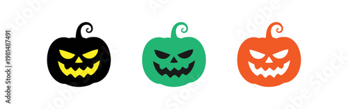 Three spooky jack o lantern pumpkin icons for halloween design and decor