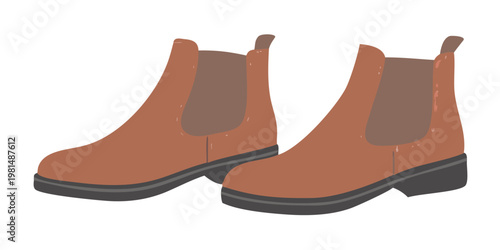 A pair of terracotta colored ankle boots with dark gray soles