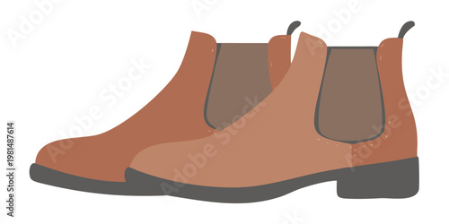 A pair of simplified orange brown chelsea boots against a black background