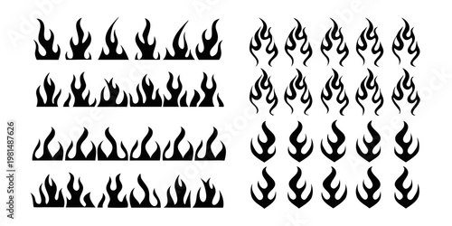 Collection of stylized black flames arranged in neat rows and columns