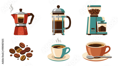 Coffee maker and coffee cups.