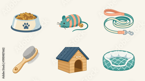 Dog accessories and pet care items.