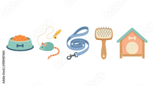 Dog accessories and pet care items.