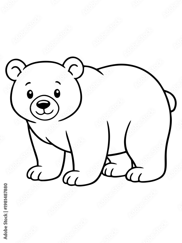 Fototapeta premium Simple line illustration of a cute bear in a minimalist cartoon style.