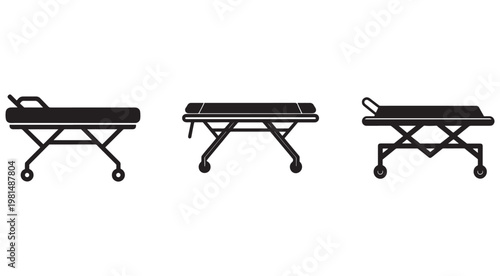 Hospital beds on wheels in different positions for medical use  patient care equipment  medical furniture