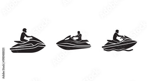Jet ski riders in various positions on watercraft vehicles for recreation and water sports activities  fun summer leisure