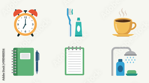 Morning Routine Icons Flat Design.