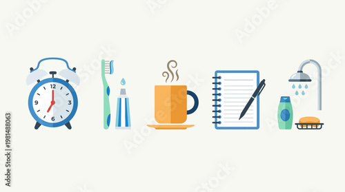 Morning Routine Objects on Table Top.