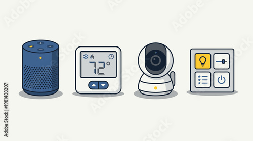 Smart home devices on a table.