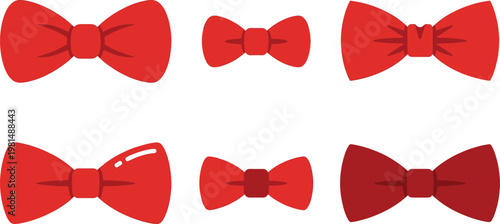 Cartoon Collection of Red Bow Ties in Various Styles for Fashion and Accessories Illustrations