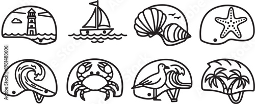 Black and white line drawings of various objects and animals Vector
