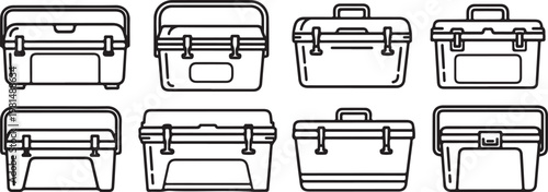 Different styles of suitcases and briefcases with various handles and latches Vector