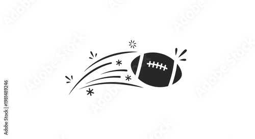American Football Flying Fast with Motion Lines and Stars.