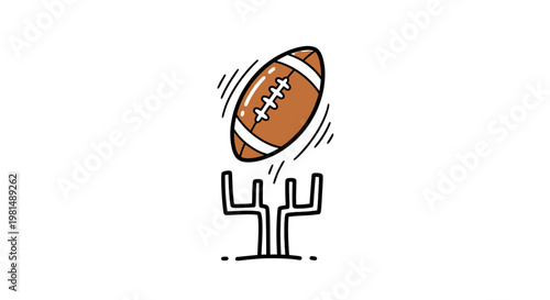 American Football Flying Over Goalposts Doodle Style.