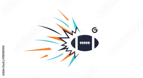 American Football Graphic with Energetic Burst and G Symbol.