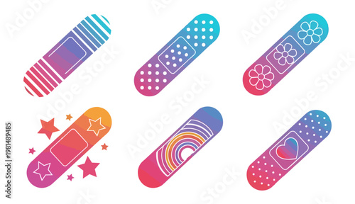 Colorful bandage collection on black background