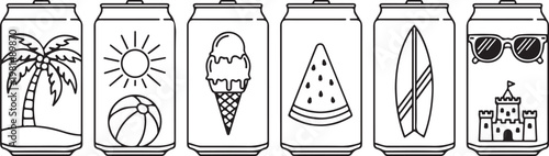 Various containers with different contents and symbols representing their contents Vector