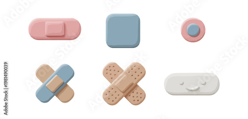 Medical adhesive bandages set illustrations on black background
