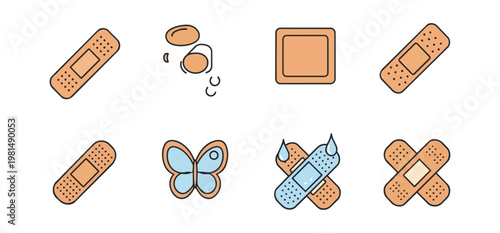 Medical bandages and butterfly illustration set on black backdrop