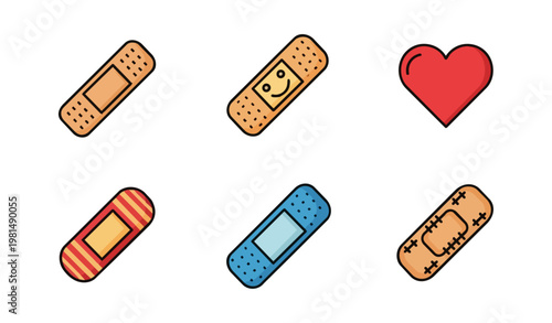Medical bandages and heart icon on black background for health concepts