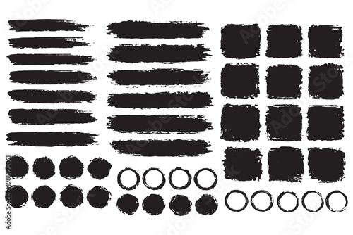 Set of paint brush stroke and abstract grunge banner for graphic background decoration. Watercolor splatter, ink splash and creative shape for social media. Vector frame art or texture element