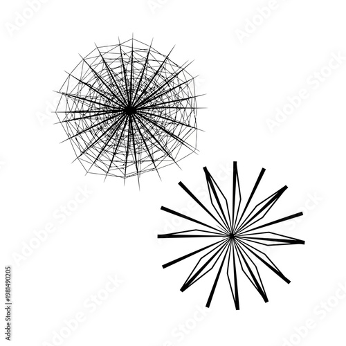 Abstract Geometric Starburst Patterns, Radial Symmetry, Black and White Vector Graphics