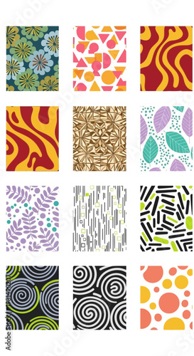 Abstract Geometric Patterns Collection: Colorful Retro Seamless Backgrounds