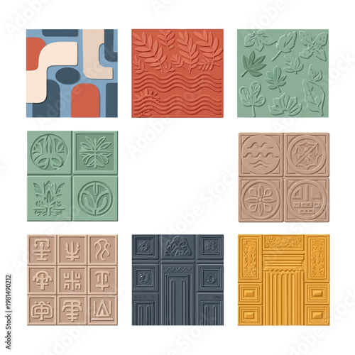 Abstract Geometric Patterns and Textured Embossed Designs Collection