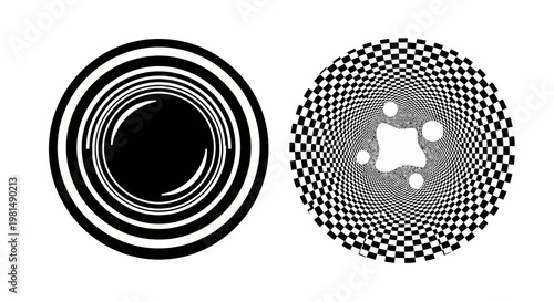 Abstract Optical Illusion Circles: Swirl and Checkerboard Patterns