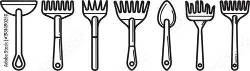 A set of seven different chair designs with varying backrest and leg styles Vector