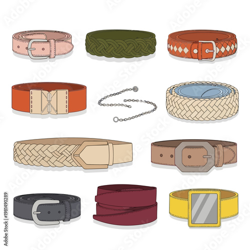 Collection of Diverse Fashion Belts, Various Styles and Colors