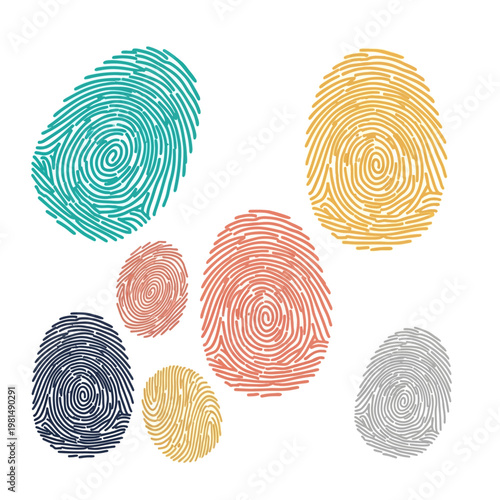 Collection of Colorful Fingerprint Icons on White Background