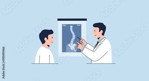 Doctor explains spine x-ray to patient, medical consultation, healthcare concept