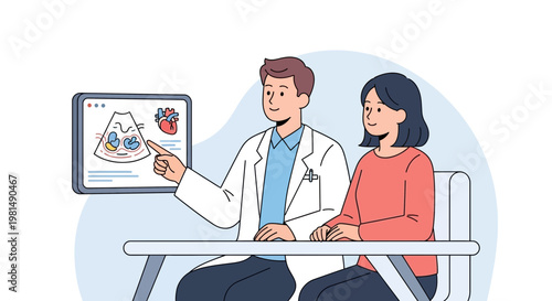 Doctor Explains Ultrasound Scan to Pregnant Woman, Medical Consultation