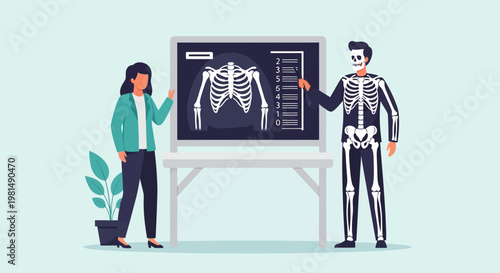 Doctor Explains X-ray Rib Cage Anatomy on Whiteboard to Patient