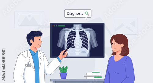 Doctor Explains X-ray Results to Patient, Medical Diagnosis and Healthcare Concept