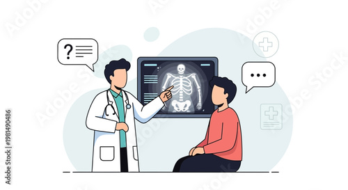 Doctor Explains X-ray Scan to Patient, Medical Consultation, Healthcare Concept