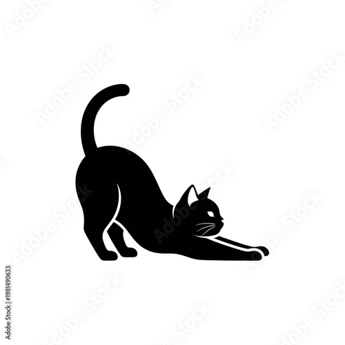 Black cat stretching silhouette.