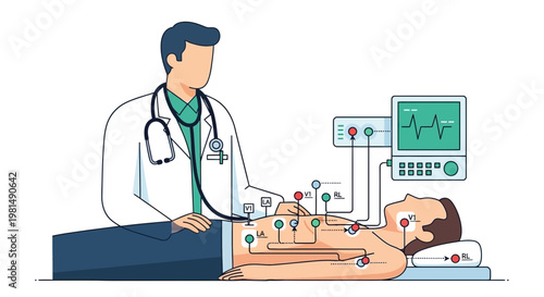 Doctor Performing EKG on Patient, Medical Examination, Heart Health Monitoring