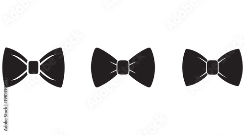 Three black bow ties in different shapes and sizes isolated on white background for fashion or formal wear  necktie accessories