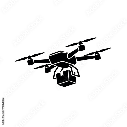 Drone Delivering Package Icon Silhouette.