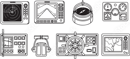 Various technical drawings of engines and mechanical components Vector