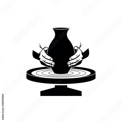 Hands shaping clay on a pottery wheel artistic creation.