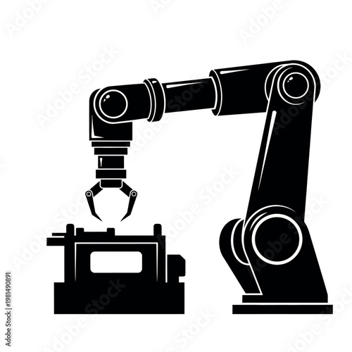 Industrial Robotic Arm Working on Manufacturing Equipment.