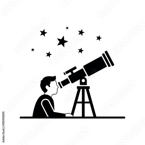 Man looking through a telescope at stars in the night sky.