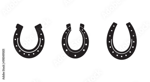 Three black horseshoes with white dots on white background for luck and good fortune symbol  horseshoe icon set