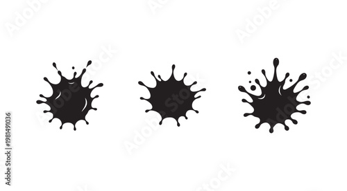 Three black ink splatters on white background  isolated  no background
