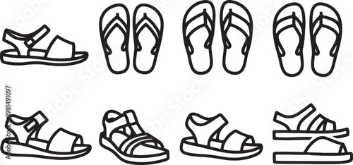 Hand-drawn sketches of various footwear styles in black ink Vector