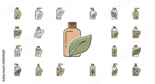 Eco friendly cosmetic product packaging icons.