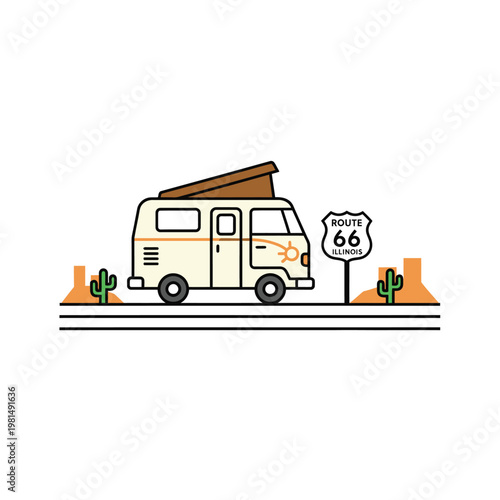 Vintage Camper Van on Route 66.